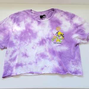MTV Music Television Tie Dye Love & Peace Logo T Shirt Purple Crop Graph…
